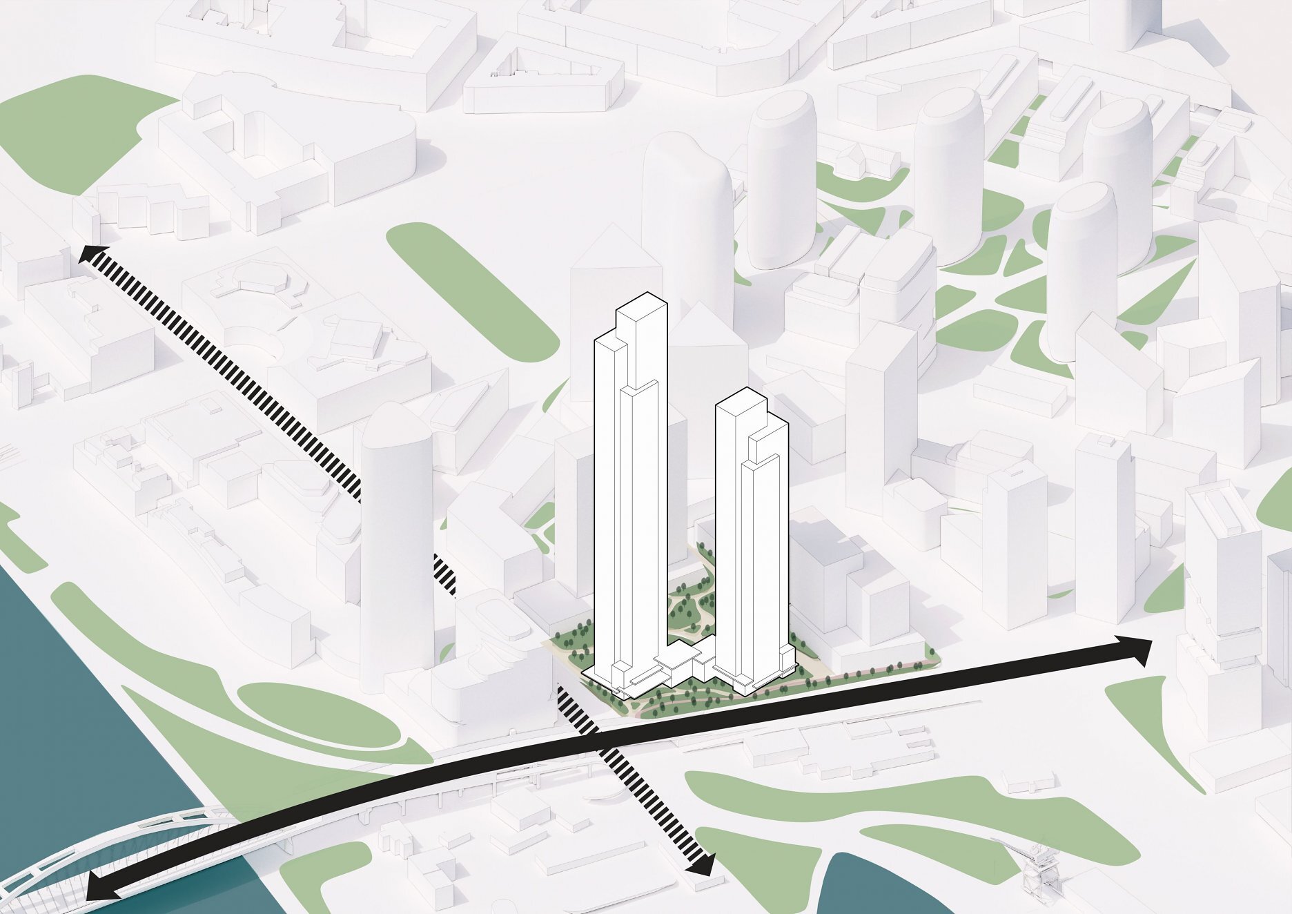 Osadenie veží v rámci existujúcej urbanistickej štruktúry